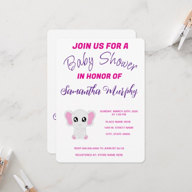 Baby elephant | Baby Shower Invitation (Front/Back In Situ)