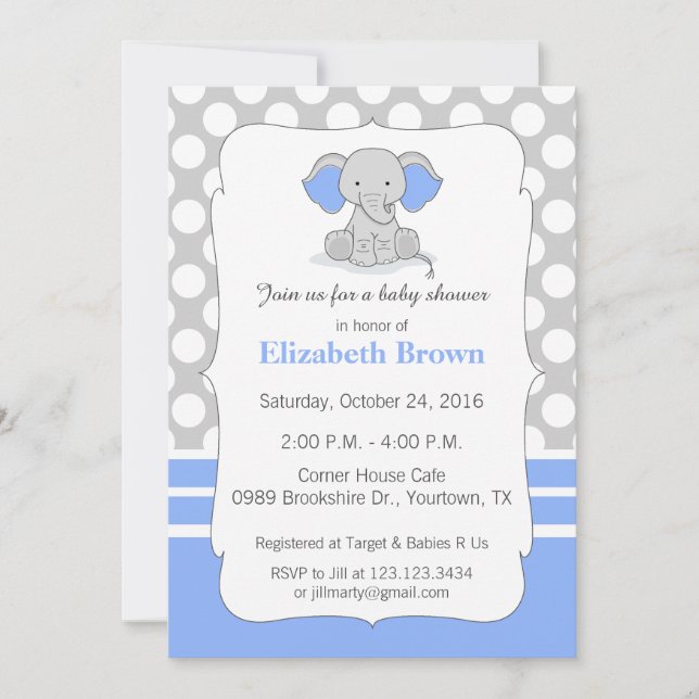 Baby Elephant Baby Shower Invitation blue (Front)