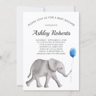 Baby Elephant Baby Shower Invitation, Blue & Gray Invitation
