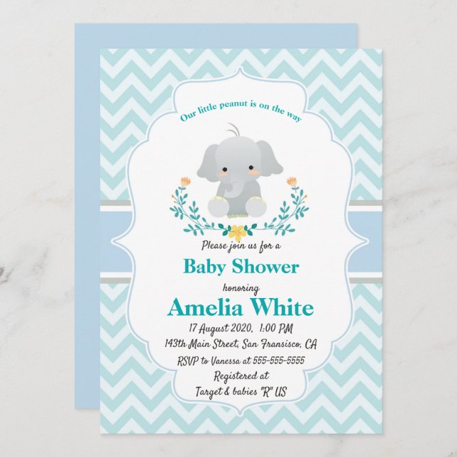 Baby Elephant Baby Shower Invite (Front/Back)