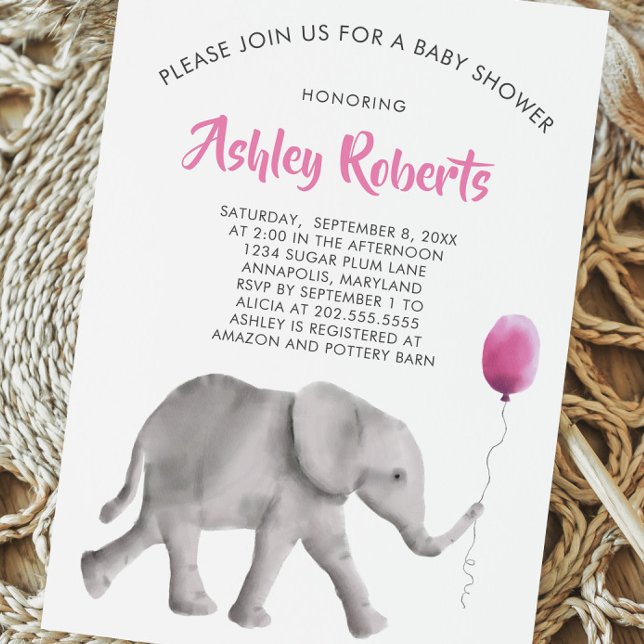 Baby Elephant Baby Shower Invite, Pink & Gray Invitation (Creator Uploaded)