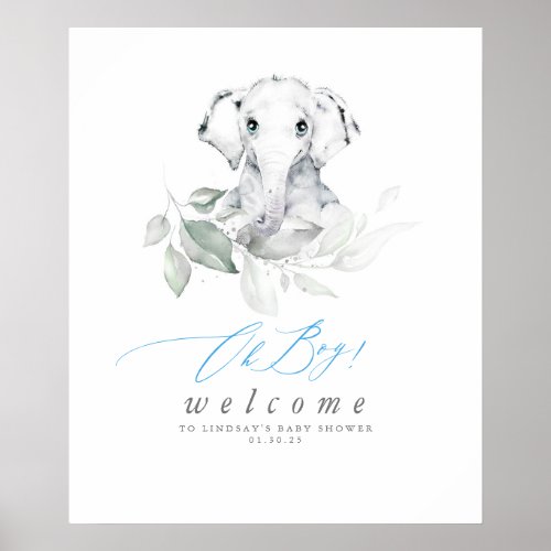 Baby Elephant Baby Shower Oh Boy Welcome Poster