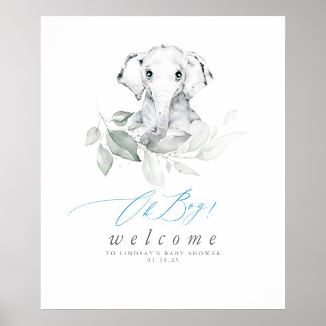 Baby Elephant Baby Shower Oh Boy Welcome Poster (Front)