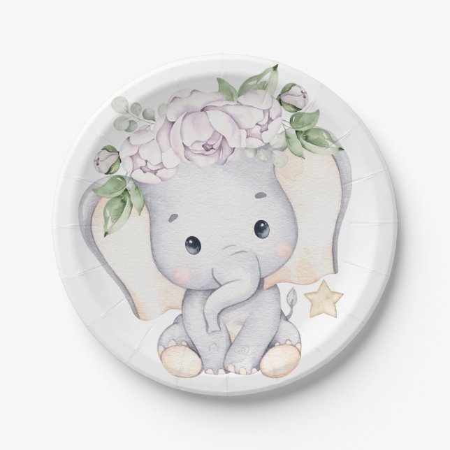 Baby Elephant Baby Shower Paper Plates (Front)