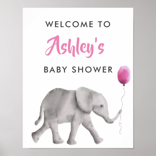 Baby Elephant Baby Shower Welcome Sign Poster (Front)