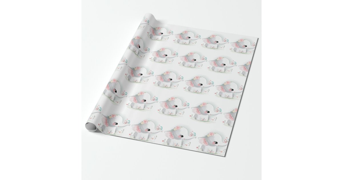 Baby Boy Elephant Jungle Pattern Baby Shower Gift Wrapping Paper