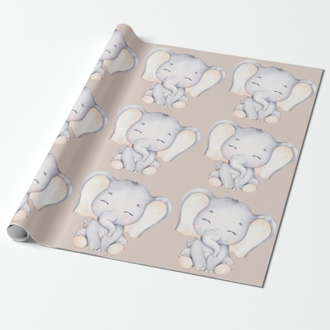 Baby Elephant Baby Shower Wrapping Paper  (Unrolled)