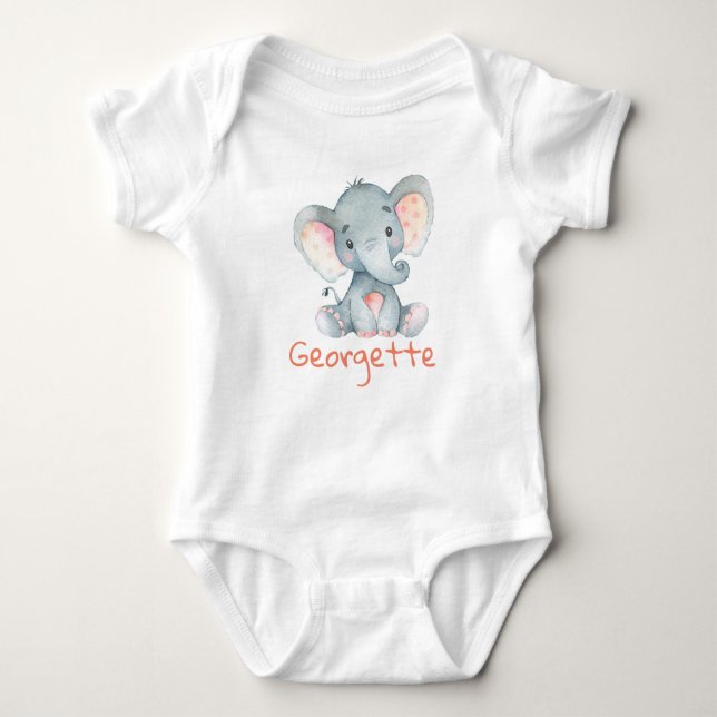 Baby Elephant Baby t-Shirt personalized monogram Baby Bodysuit (Front)