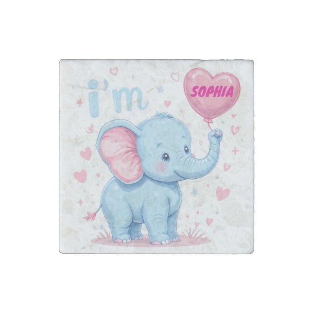 Baby Elephant balloon Stone Magnet (Front)