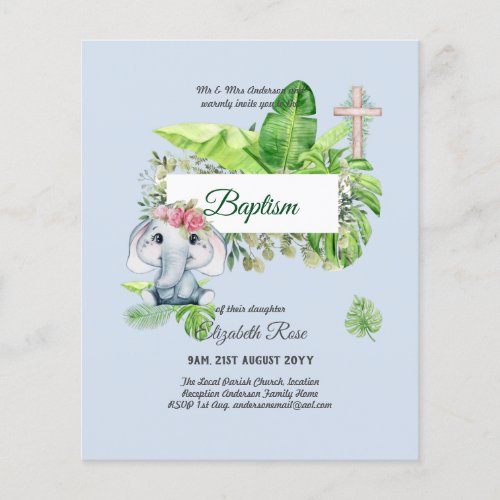 Baby Elephant BAPTISM Bautizo Bautismo Invtiations Flyer