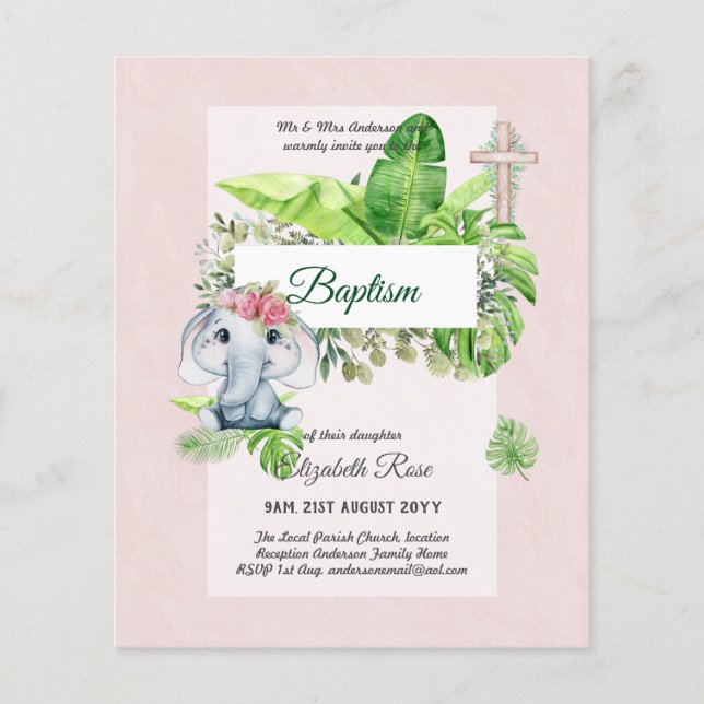 Baby Elephant BAPTISM Bautizo Bautismo Invtiations Flyer (Front)