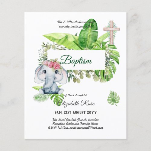 Baby Elephant BAPTISM Bautizo Bautismo Invtiations Flyer