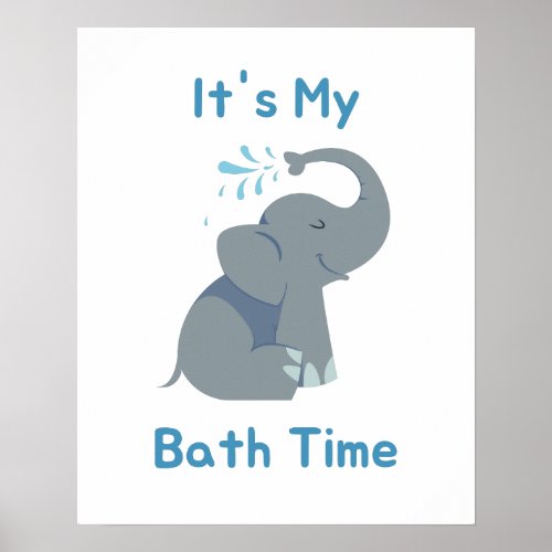 Baby Elephant Bath Time Poster