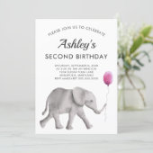 Baby Elephant Birthay Party Invitation Pink & Gray (Standing Front)