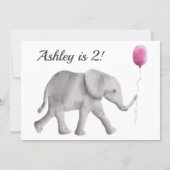 Baby Elephant Birthay Party Invitation Pink & Gray (Back)