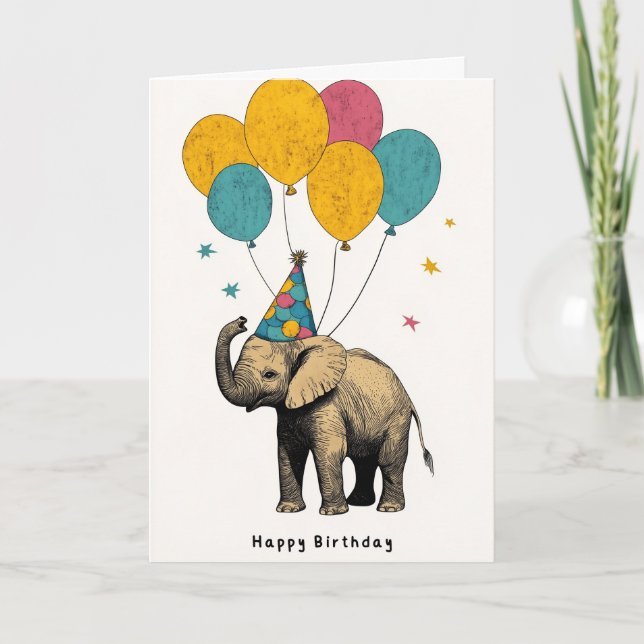 Baby Elephant Birthday Card with "Happy Birthday"  (Front)