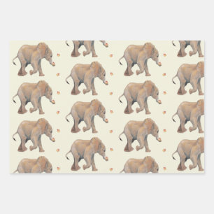 Baby Elephant Birthday giftwrap by Tonkinson Wrapping Paper Sheets
