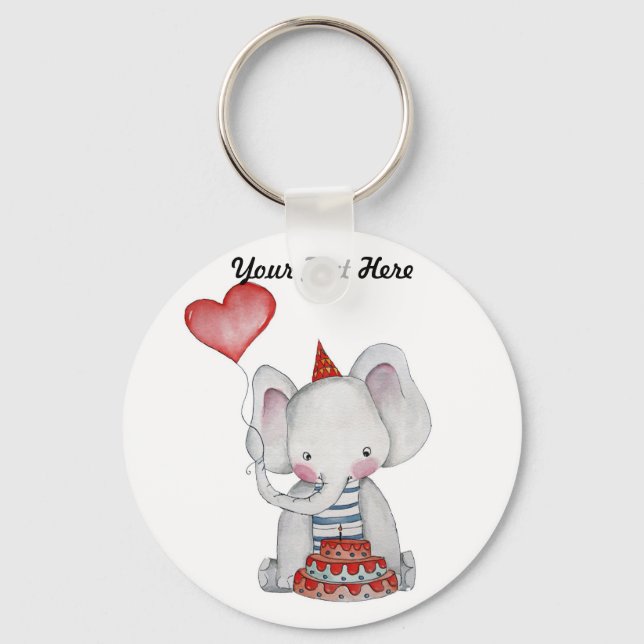 Baby Elephant Birthday Keychain (Front)