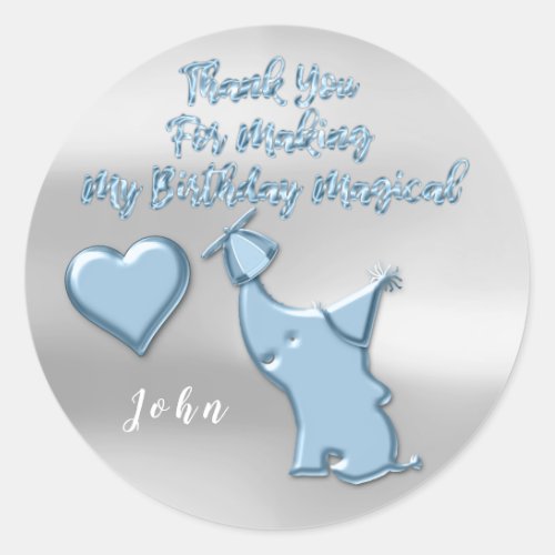 Baby Elephant Birthday Party Favor Thank BlueHeart Classic Round Sticker