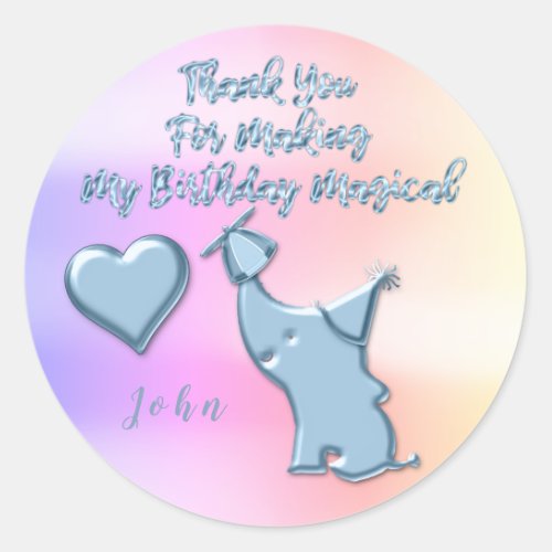 Baby Elephant Birthday Party Favor Thank You Heart Classic Round Sticker