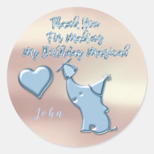 Baby Elephant Birthday Party Favor Thanks Heart Classic Round Sticker