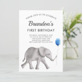 Baby Elephant Birthday Party Invitation Blue Gray (Standing Front)