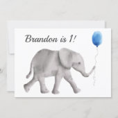 Baby Elephant Birthday Party Invitation Blue Gray (Back)