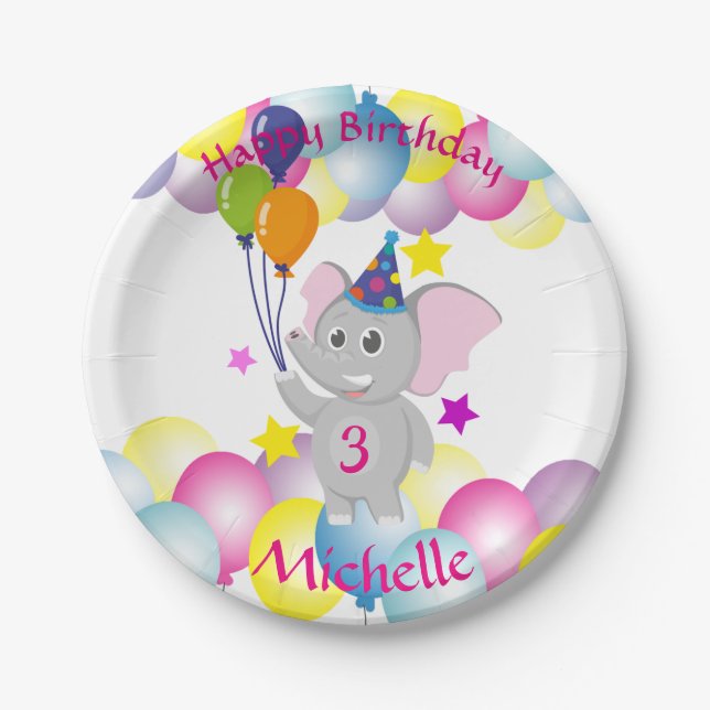 Baby elephant Birthday party Paper Plates (Front)