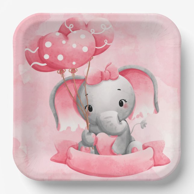 Baby Elephant Bliss: Elevate Your Baby Shower  Paper Plates (Front)