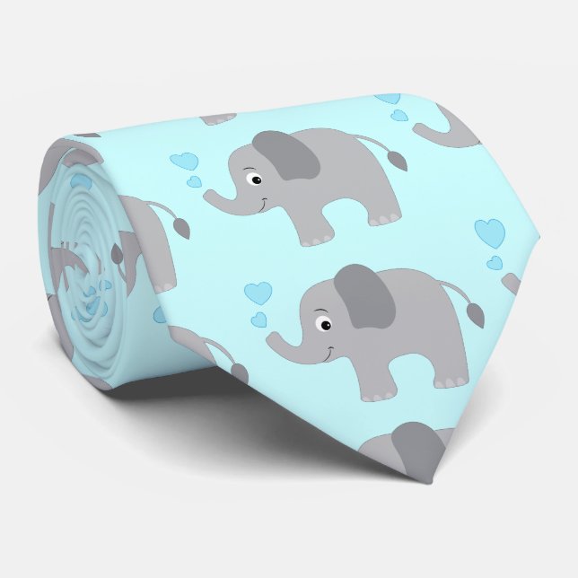 Baby Elephant Blowing Blue Hearts Neck Tie (Rolled)