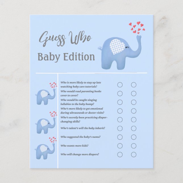 Baby Elephant Blowing Hearts Shower Guess Who (Front)