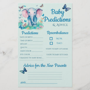 Baby Elephant Blue Baby Predictions Advice Card