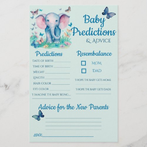 Baby Elephant Blue Baby Predictions Advice Card