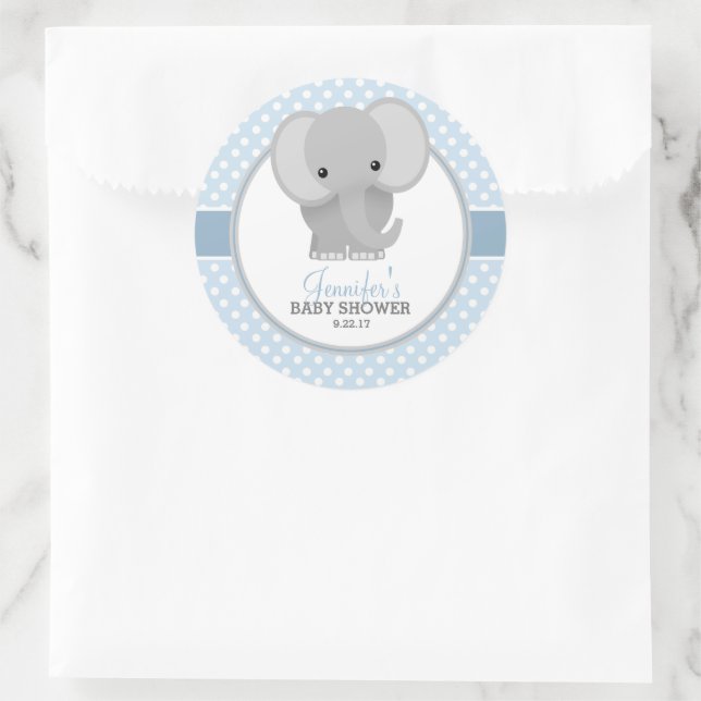 Baby Elephant (blue) Baby Shower Classic Round Sticker (Bag)