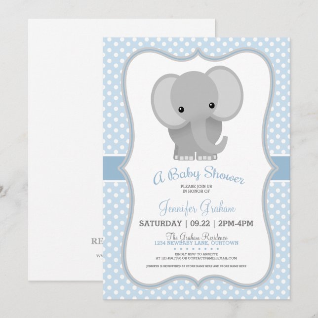 Baby Elephant (blue) Baby Shower Invitation (Front/Back)