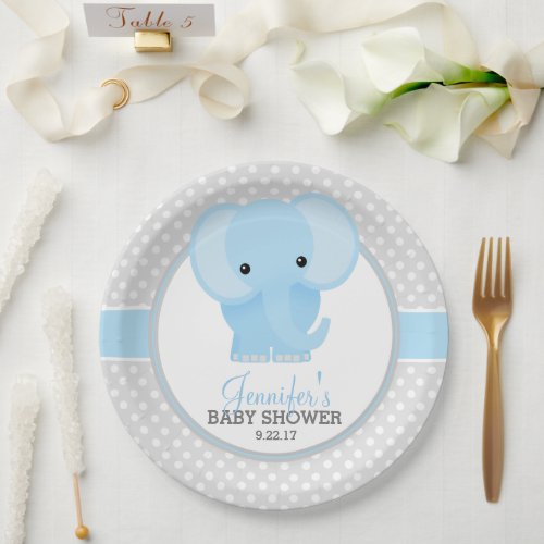 Baby Elephant blue Baby Shower Paper Plates