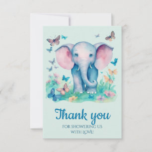 Baby Elephant Blue Baby Shower Thank You Card
