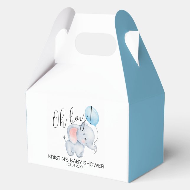 Baby Elephant & Blue Balloon Baby Shower  Favor Boxes (Front)
