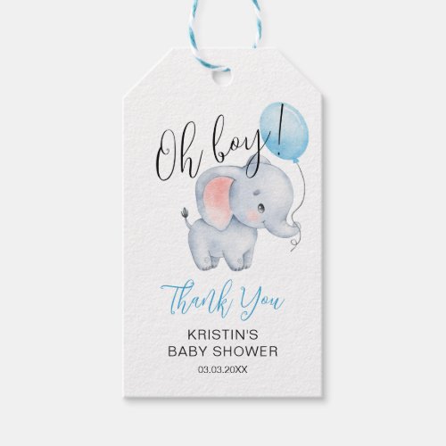 Baby Elephant  Blue Balloon Baby Shower Gift Tags