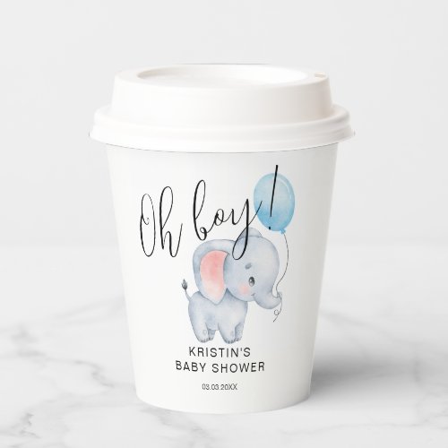 Baby Elephant  Blue Balloon Baby Shower Paper Cups