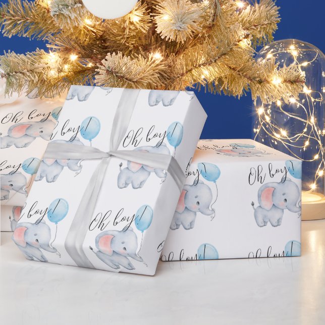 Baby Elephant & Blue Balloon Baby Shower Wrapping Paper (Holidays)