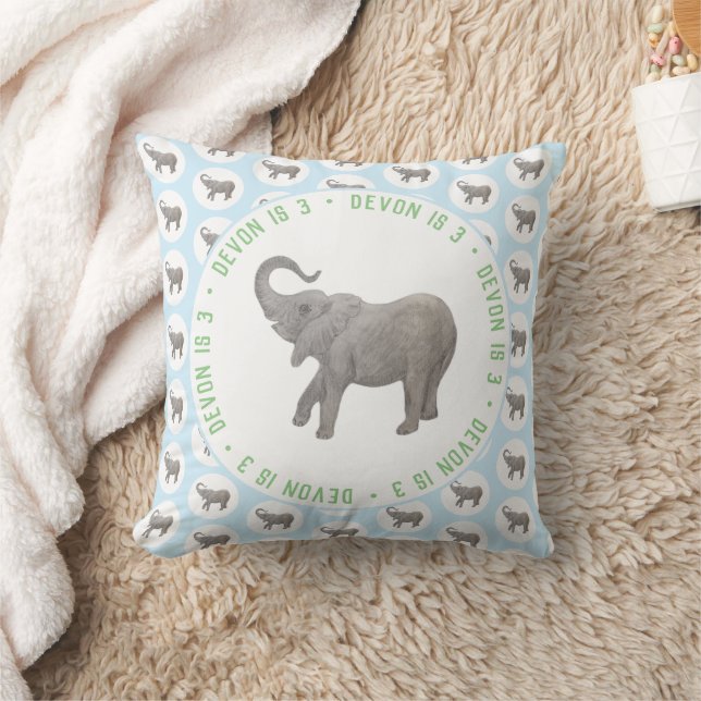 Baby Elephant Blue Birthday Throw Pillow (Blanket)