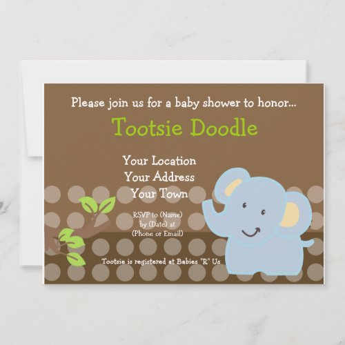 Baby Elephant Blue Boy Baby Shower Sprinkle Invite