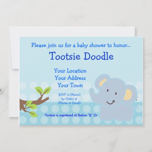 Baby Elephant Blue Boy Baby Shower Sprinkle Custom Announcements