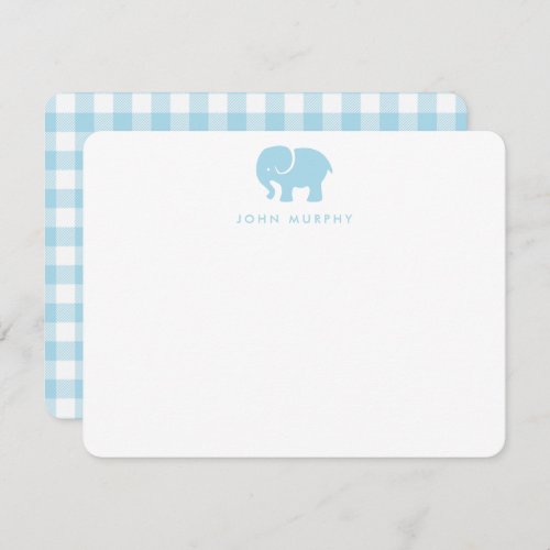 Baby Elephant Blue Gingham Thank You Flat Card