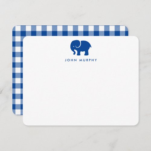 Baby Elephant Blue Gingham Thank You Flat Card