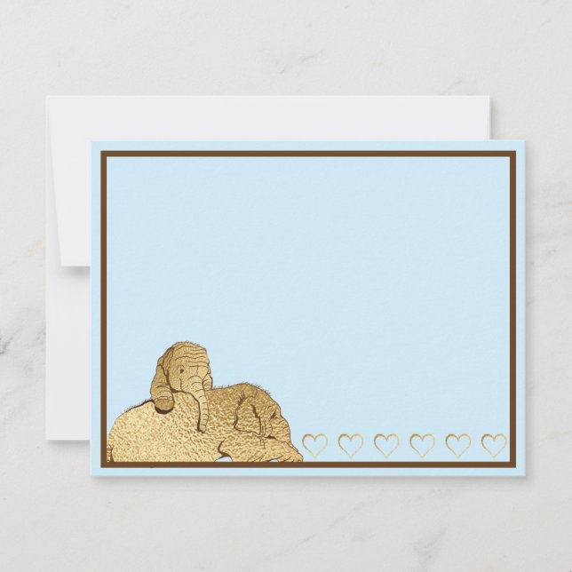 Baby Elephant Blue Gold Thank You Card (Front)