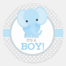 Baby Elephant (blue) It's a Boy Classic Round Sticker