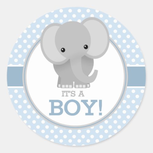 Baby Elephant blue Its a Boy Classic Round Sticker