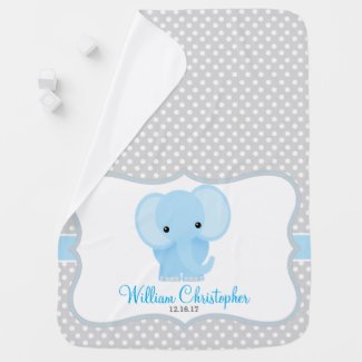 Baby Elephant (blue) Personalized Stroller Blanket